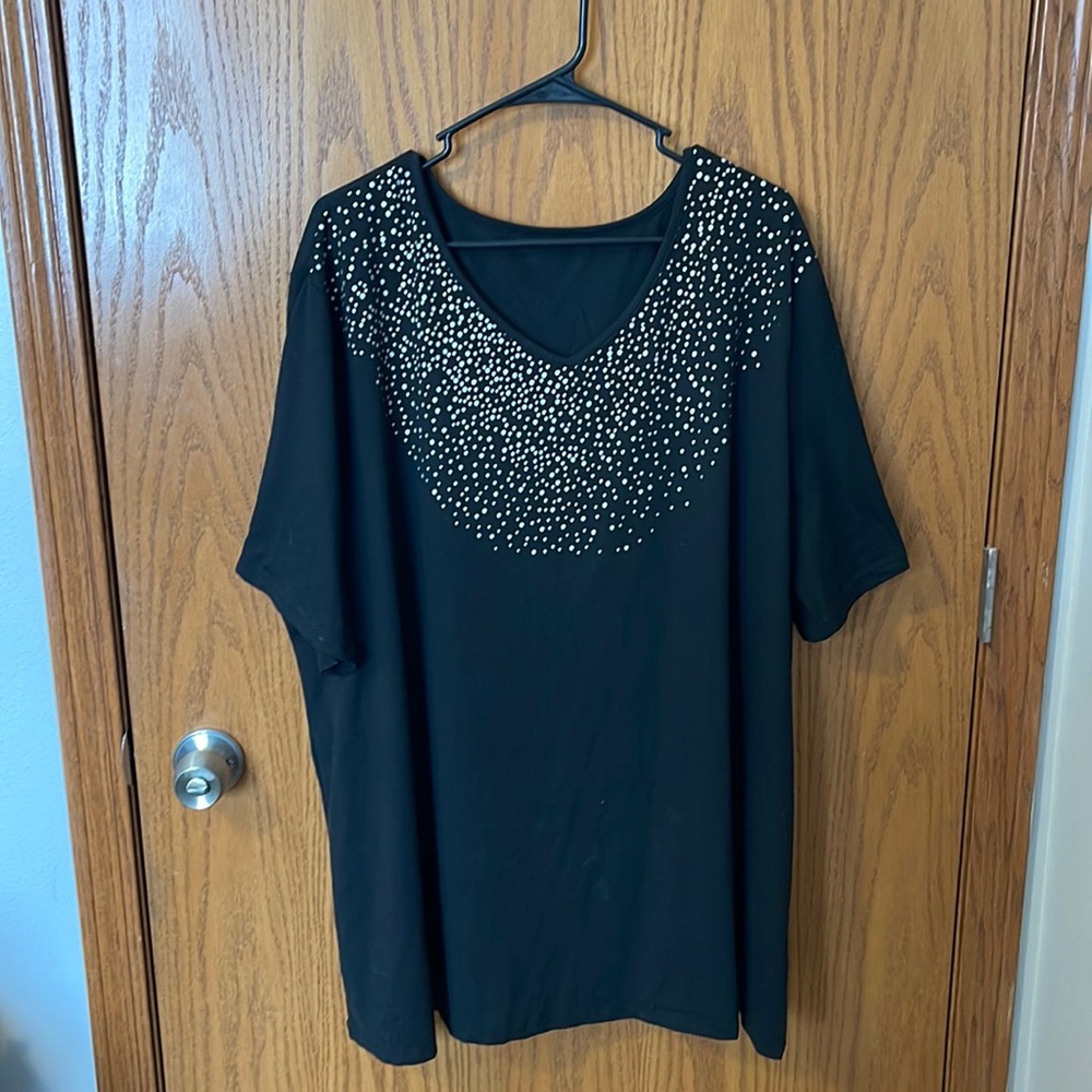 Super soft SHEIN black shirt with silver dots around the neckline.